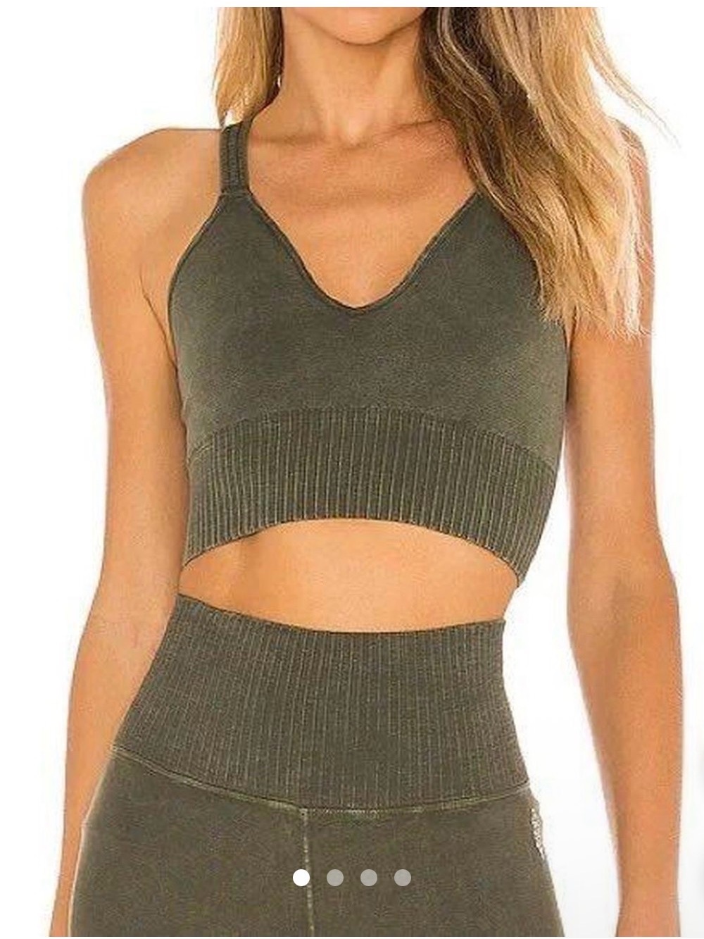 Free People Movement Good Karma Crop Top Army Green XS/S V-Neck Ribbed Seamless - Picture 1 of 3